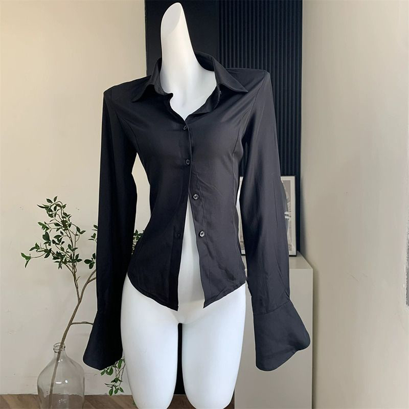 Street Fashion Korea - Gidyq Women Black Bandage Shirts Korean