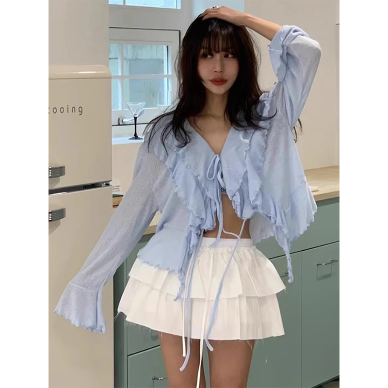 Street Fashion Korea - MEXZT Cropped White Shirts Women Fashion