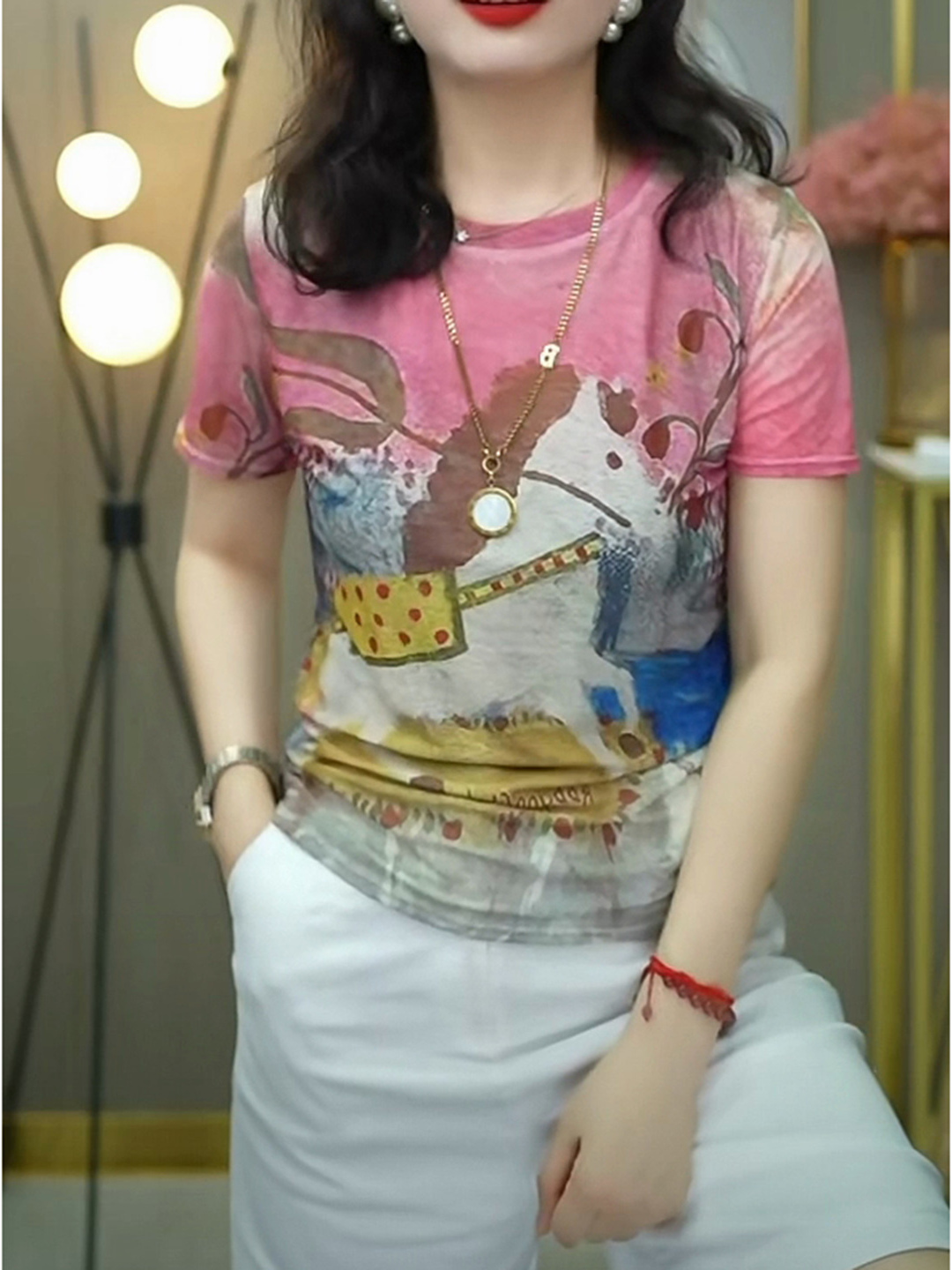 Mesh Top Layering - Korean Style Double Layer Mesh Print