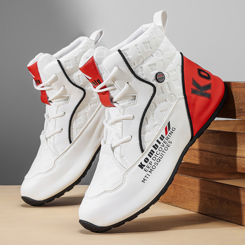 Mesh Top Layering - High-Top Casual Sneakers with Trendy Embossed