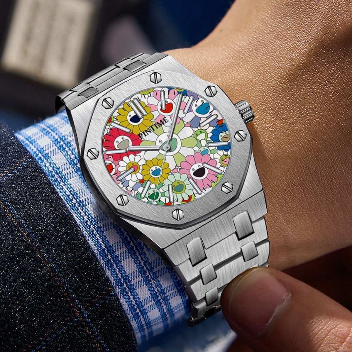 Street Fashion Youth - Trendy Sunflower Graffiti Men's Quartz Watch,
