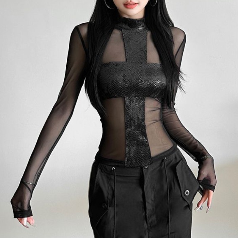 Mesh Top Layering - American Style Mesh Long Sleeved Bodysuit