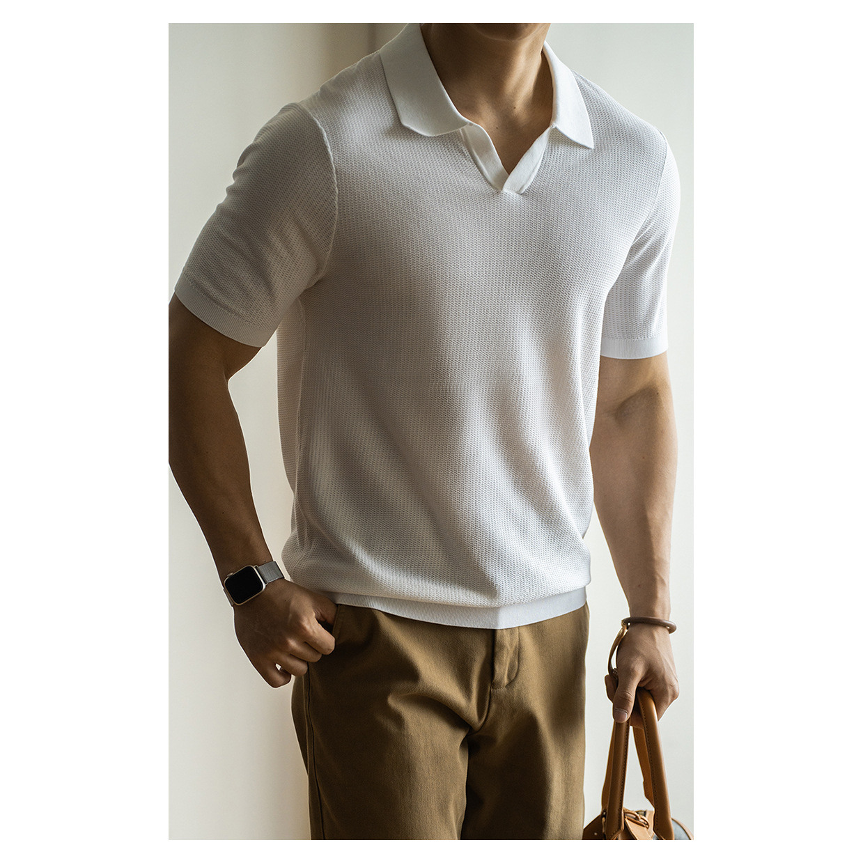 Urban Street Fashion Photography - Linen Short Sleeve Knitted High Density