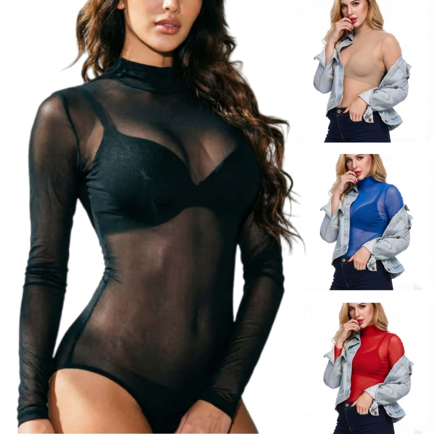 Mesh Top Layering - FREEAUCE NEW Long Sleeve One-pieces Sheer