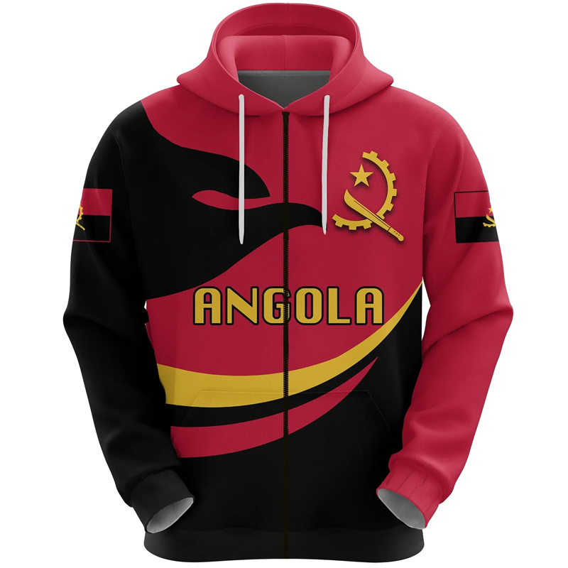 Street Fashion Zip Up Hoodie - Angola Map Africa Country Graphic Pullovers