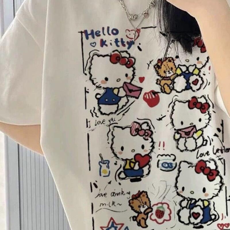 Street Fashion Y2K - Short-Sleeved Summer Hello Kitty Graffiti Printed