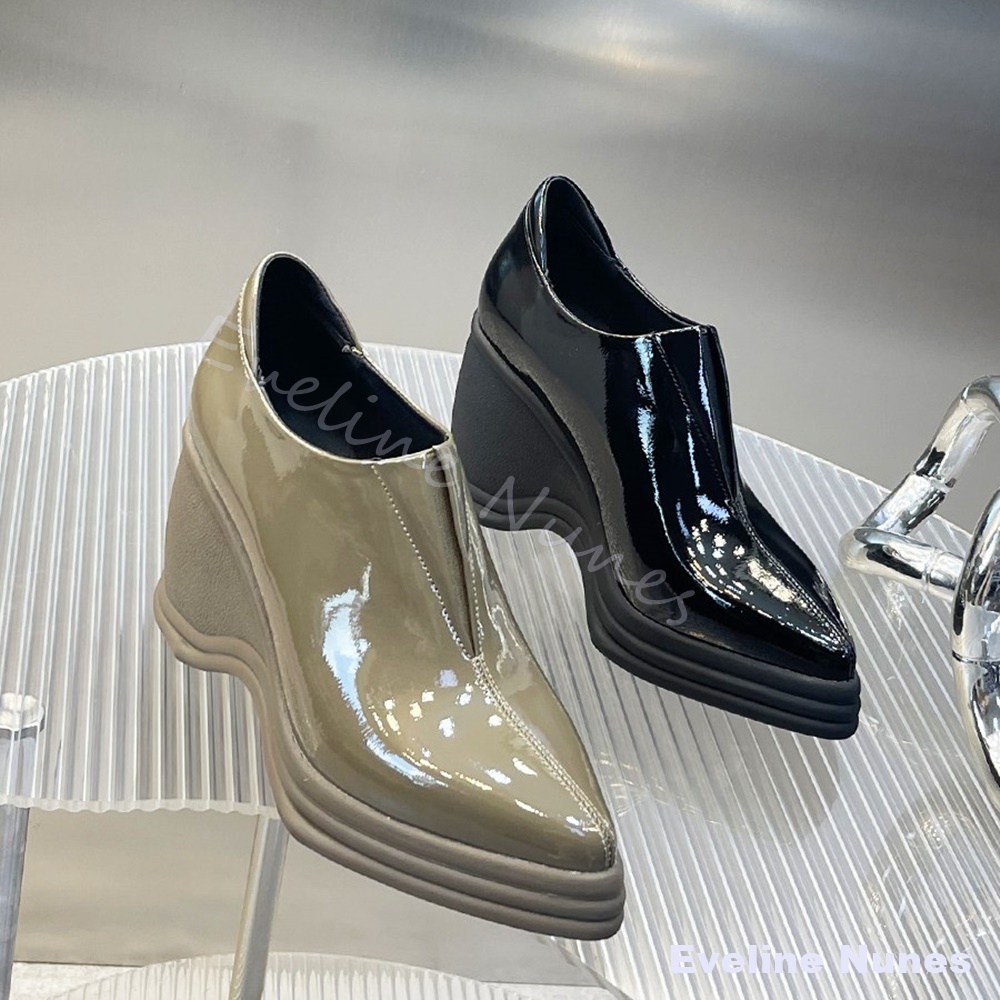 Patent Leather V Cut Pointed T - Street Fashion Y2K 评论和价格