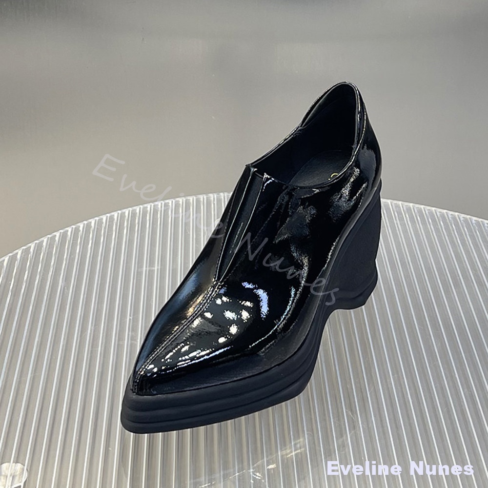 Patent Leather V Cut Pointed T - Street Fashion Y2K 评论和价格