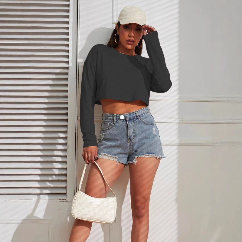 Women Crop Top T-Shirts Solid  - Fashion Street Yoga 评论和价格