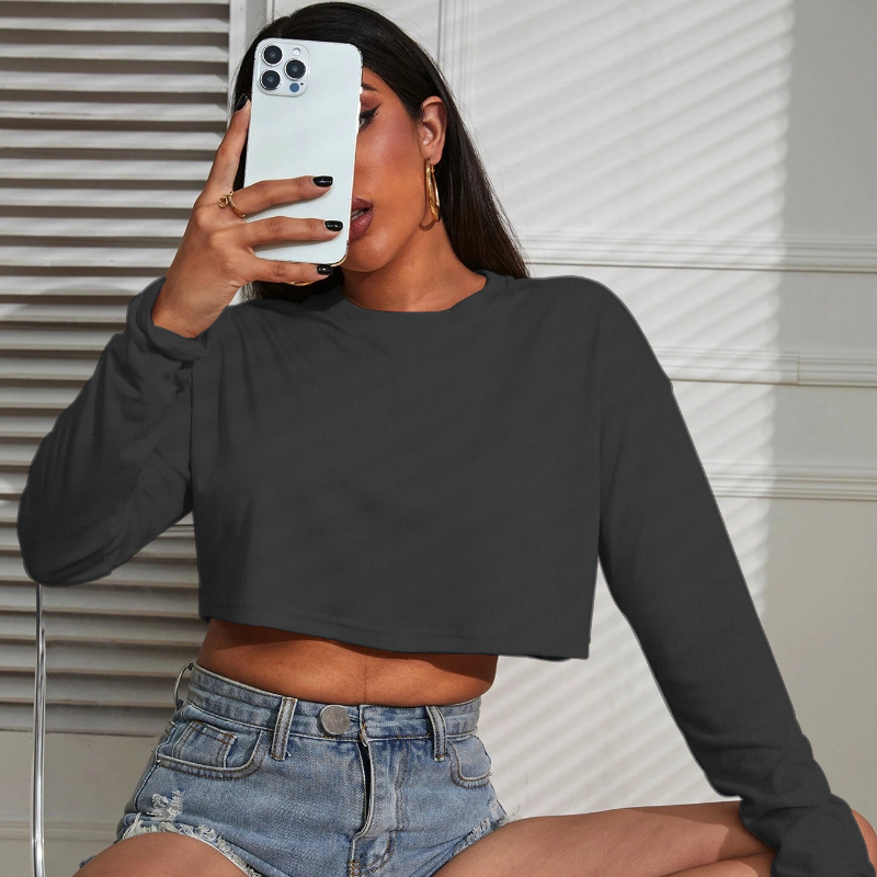 Women Crop Top T-Shirts Solid  - Fashion Street Yoga 评论和价格
