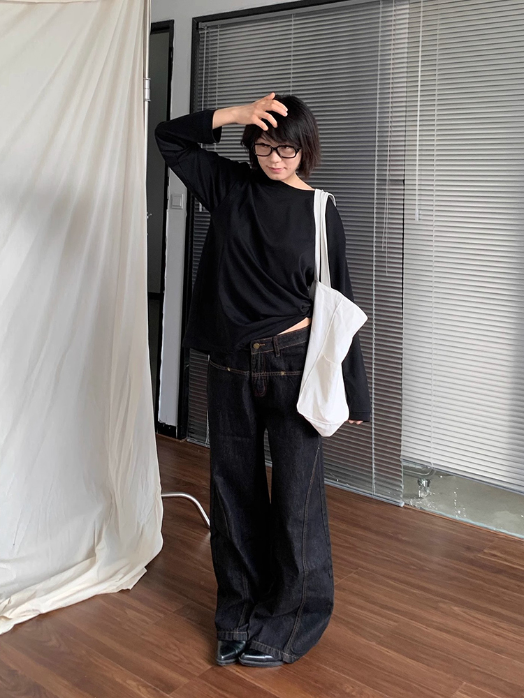 Korean Fashion Wide Leg Denim  - Korean Street Fashion Female 评论和价格