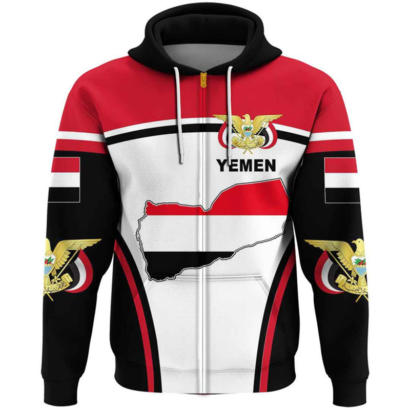 Vintage Men's Hoodie Yemen Fla - Street Fashion Zip Up Hoodie 评论和价格