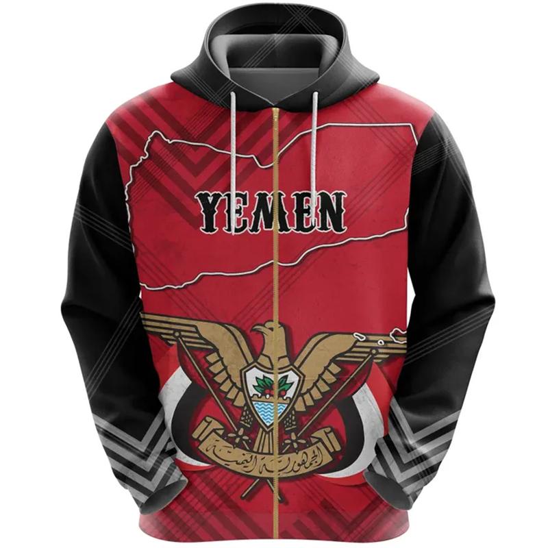 Vintage Men's Hoodie Yemen Fla - Street Fashion Zip Up Hoodie 评论和价格