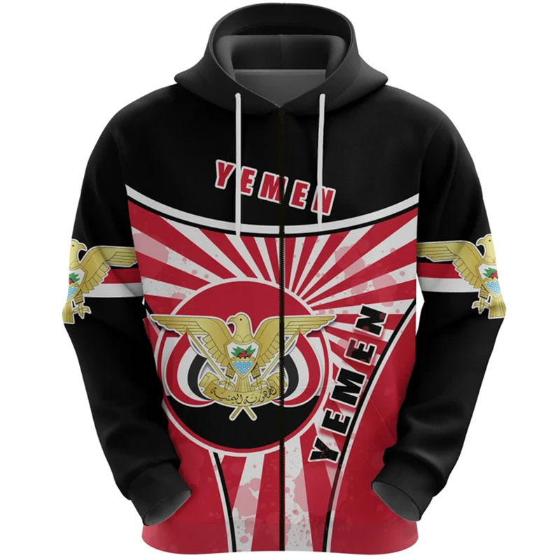 Vintage Men's Hoodie Yemen Fla - Street Fashion Zip Up Hoodie 评论和价格