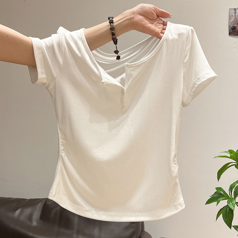 Women's Half-open Collar Butto - Korean Street Fashion Female 评论和价格