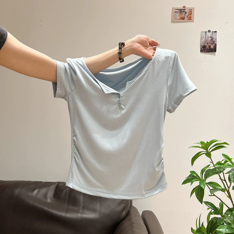 Women's Half-open Collar Butto - Korean Street Fashion Female 评论和价格