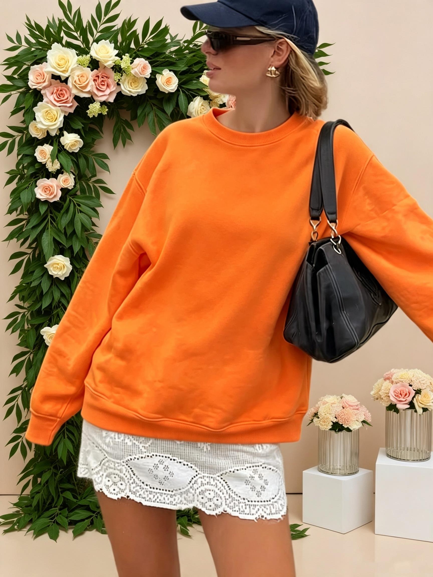 Casual Women's Solid Color Pul - Oversized Crewneck Fleece 评论和价格