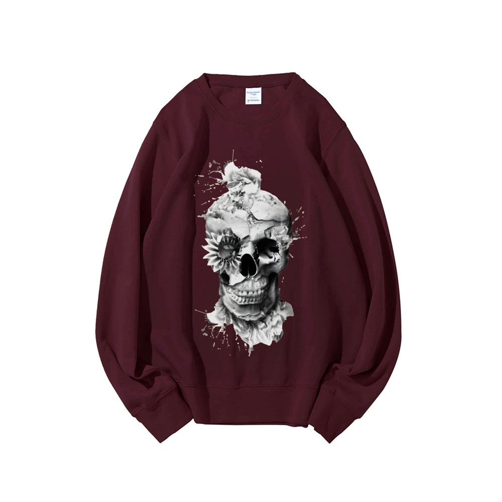 Skull Print Oversized Sweatshi - Oversized Crewneck Fleece 评论和价格