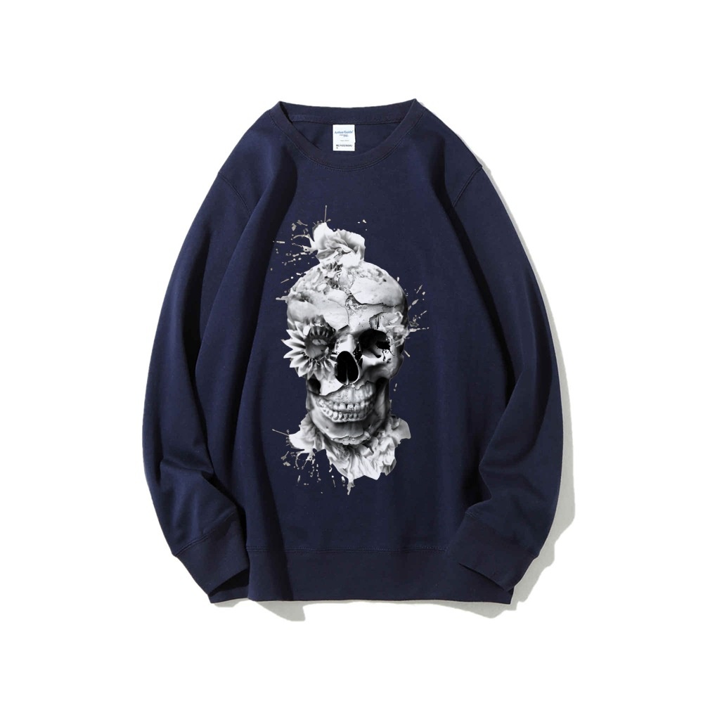 Skull Print Oversized Sweatshi - Oversized Crewneck Fleece 评论和价格