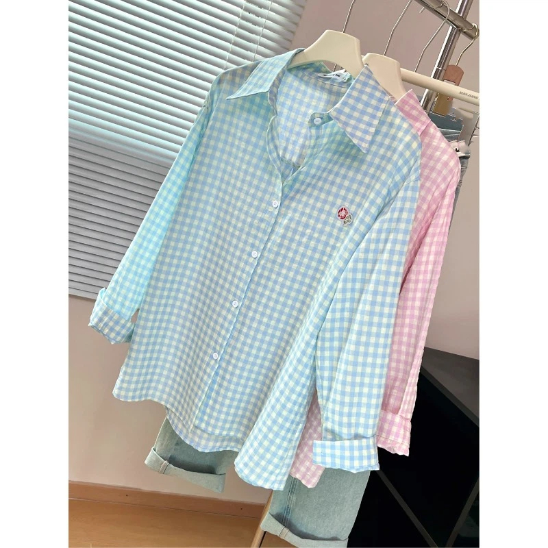Embroidery Flower Plaid Design - Street Fashion Korea 评论和价格