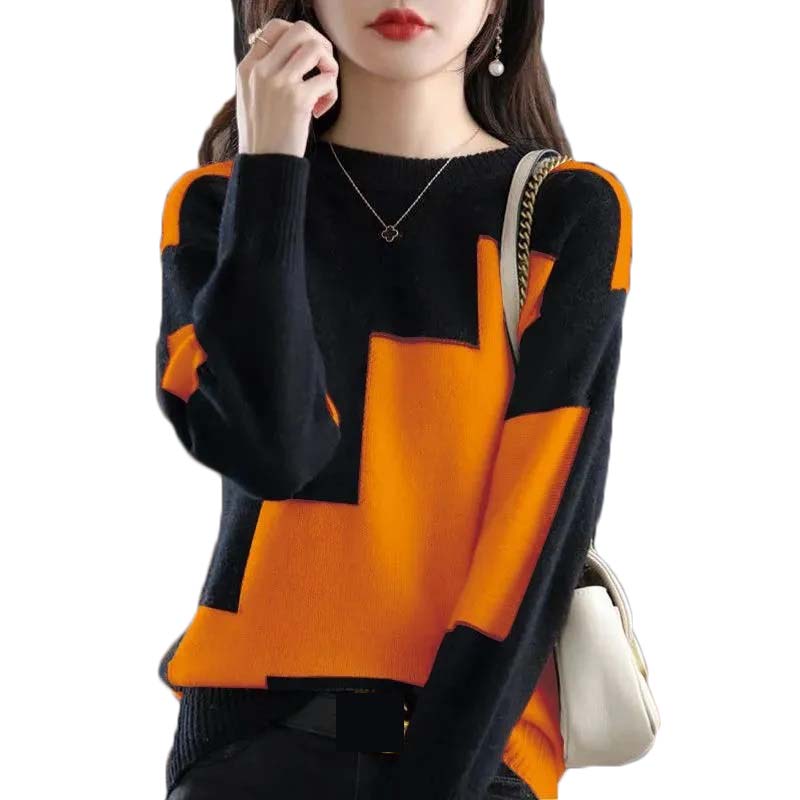 Fashion O-Neck Spliced Knitted - Street Fashion Korea 评论和价格