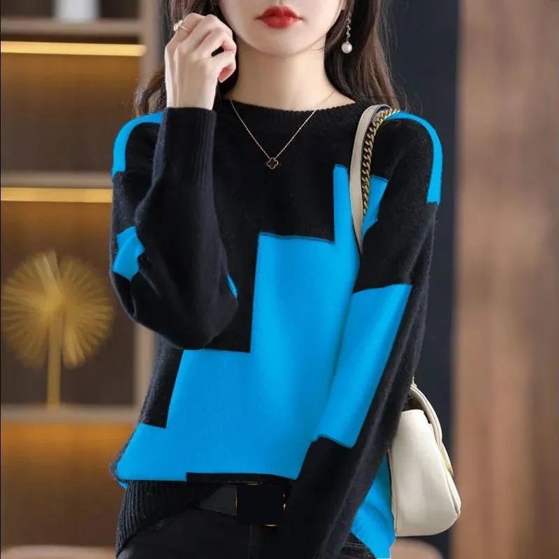 Fashion O-Neck Spliced Knitted - Street Fashion Korea 评论和价格