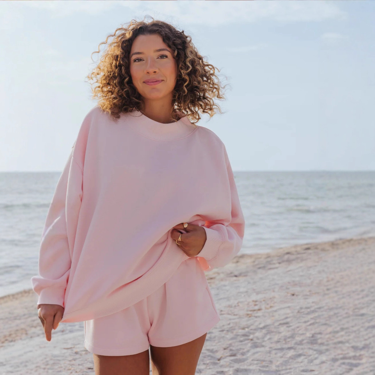 Women Solid Color Fleece Two P - Oversized Crewneck Fleece 评论和价格