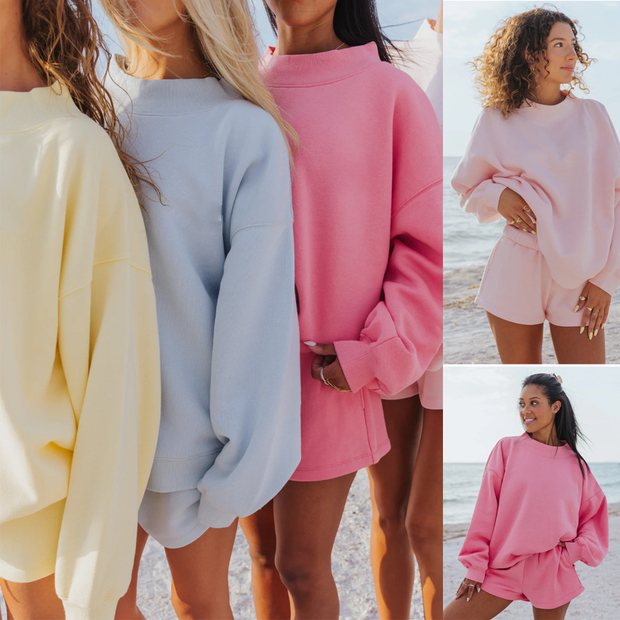 Women Solid Color Fleece Two P - Oversized Crewneck Fleece 评论和价格