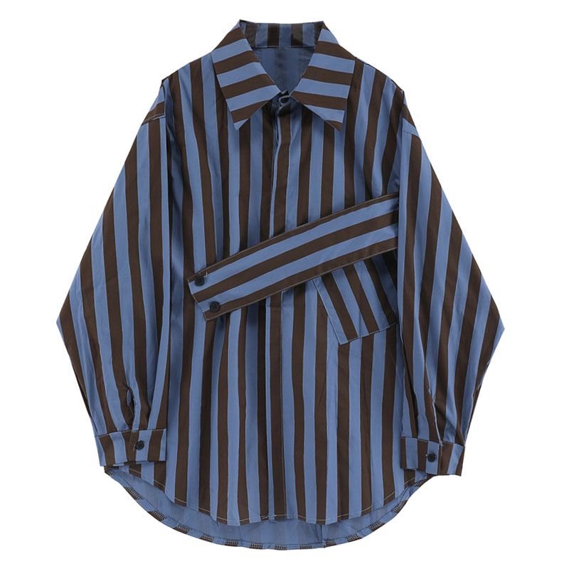 Korean striped shirt with asym - Street Fashion Korea 评论和价格