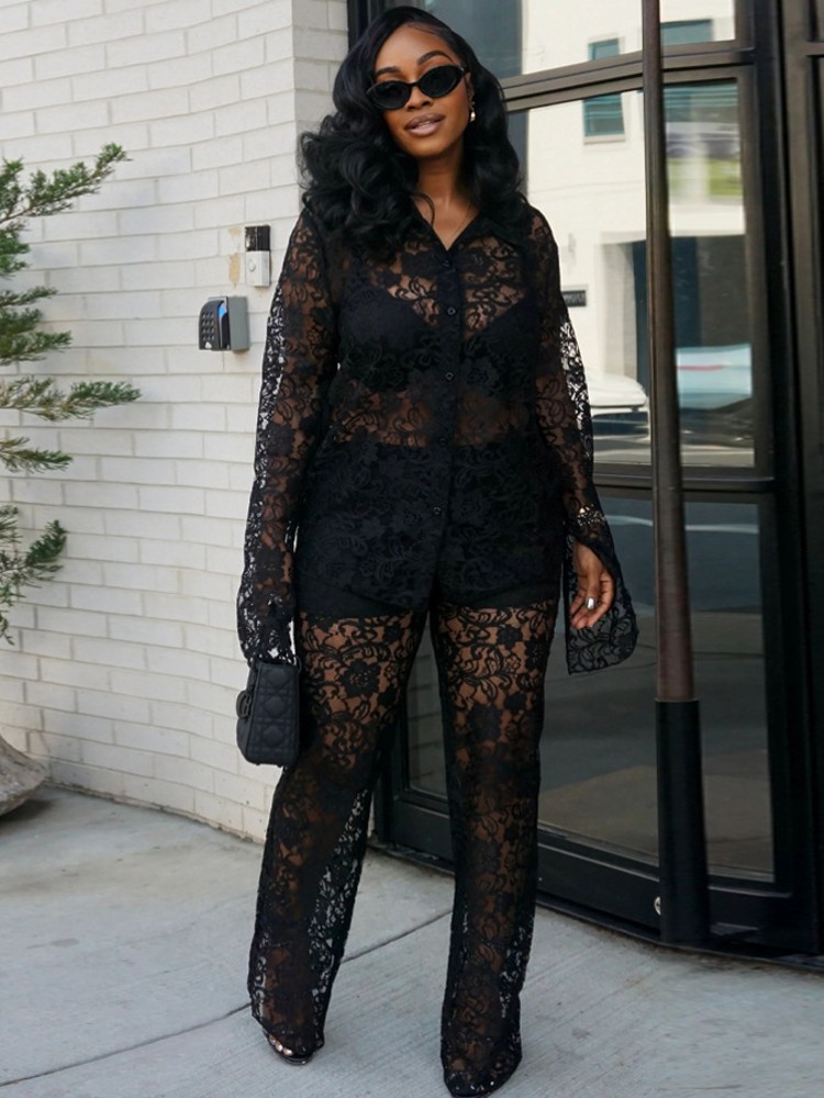 Perspective Lace Pants Set Sum - Street Fashion Youth 评论和价格