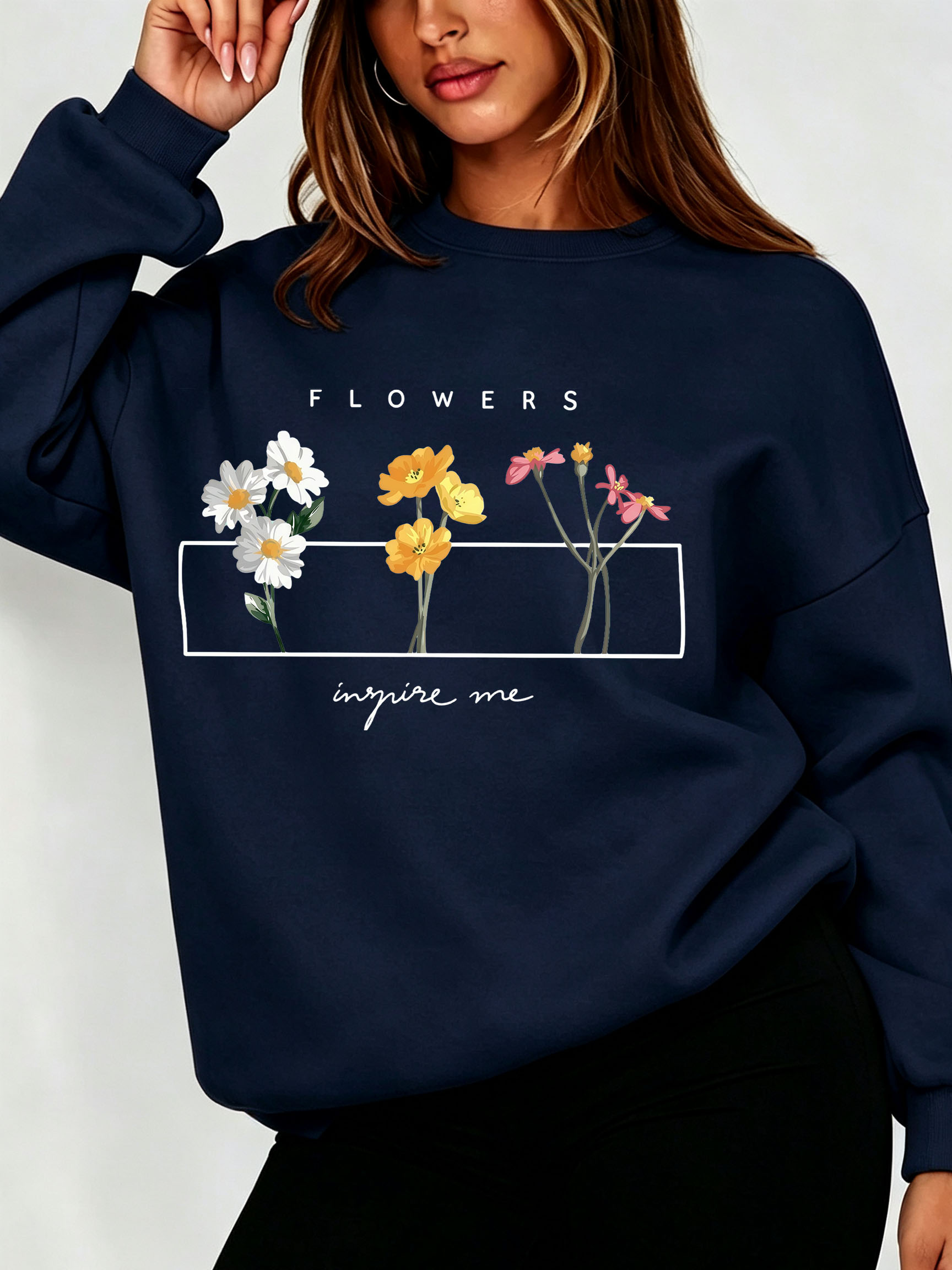 Women Daisy Floral Sweatshirt  - Oversized Crewneck Fleece 评论和价格