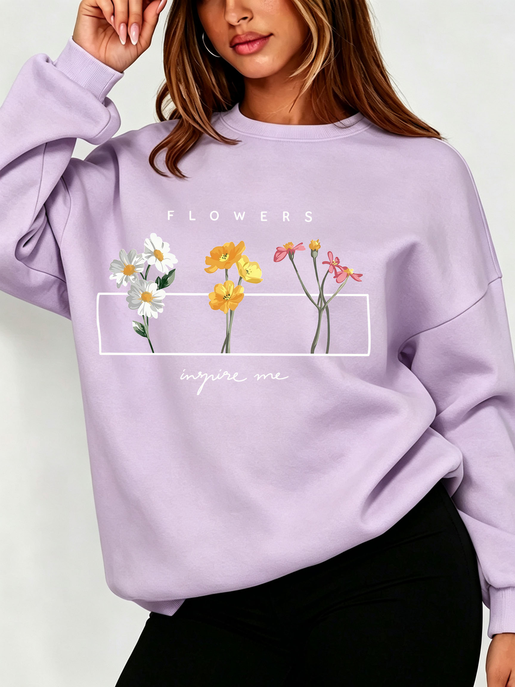 Women Daisy Floral Sweatshirt  - Oversized Crewneck Fleece 评论和价格