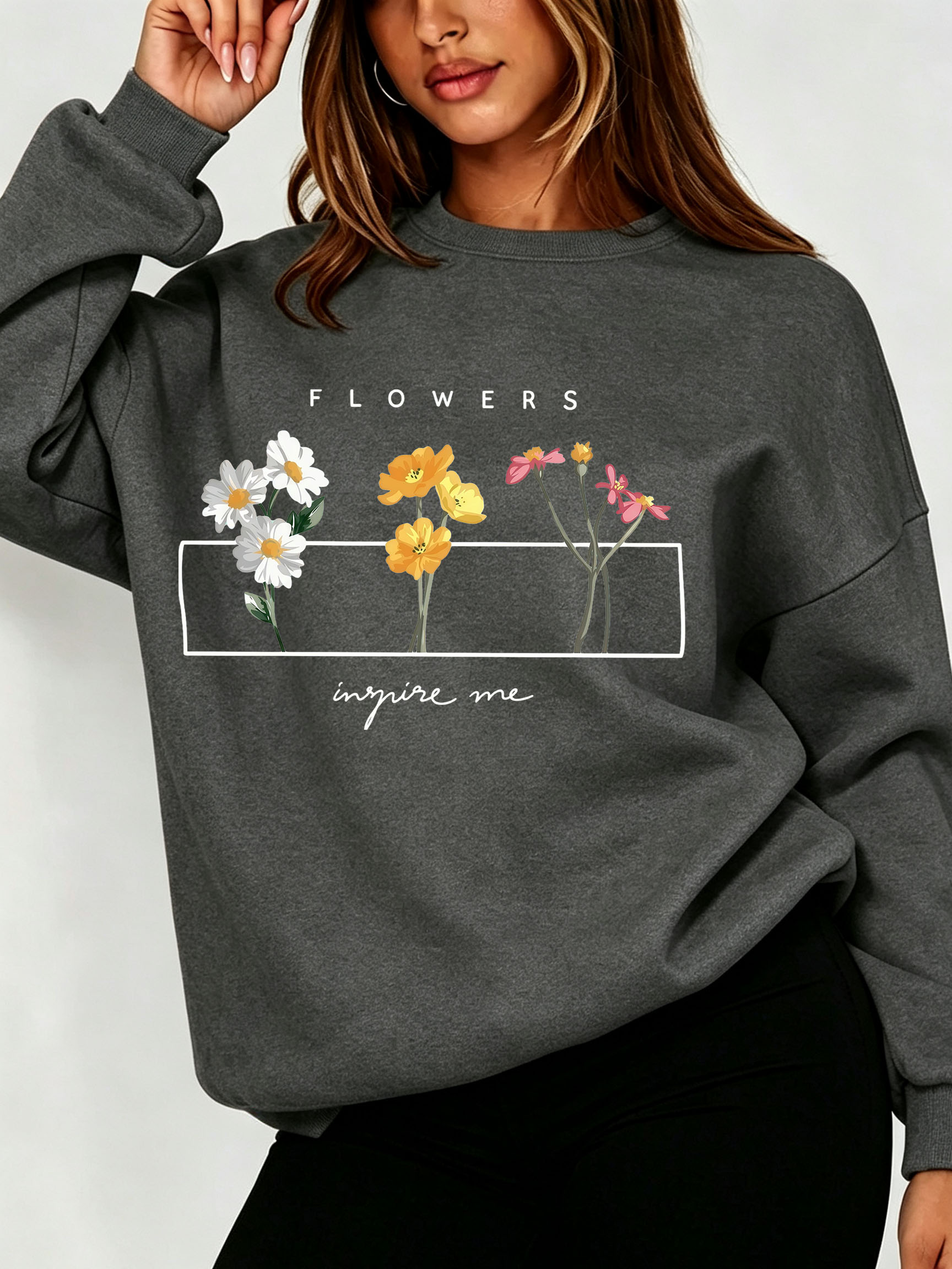 Women Daisy Floral Sweatshirt  - Oversized Crewneck Fleece 评论和价格