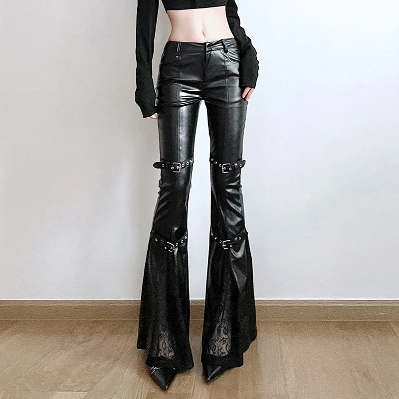 Women's PU Leather Flare Pants - Street Fashion Y2K 评论和价格