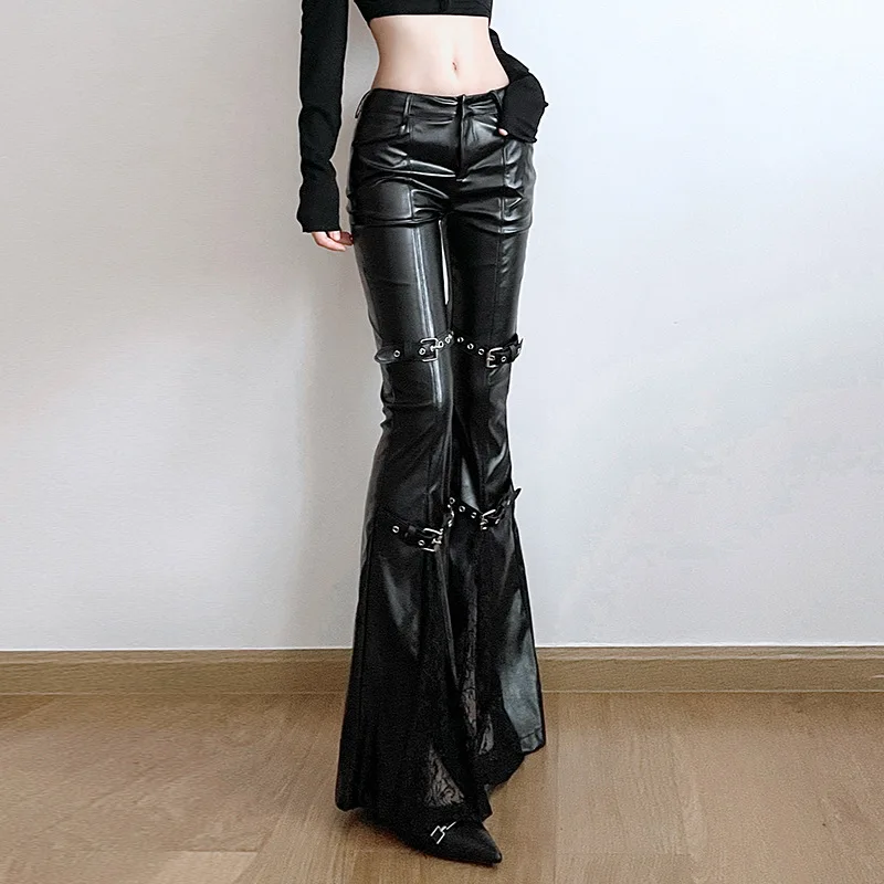 Women's PU Leather Flare Pants - Street Fashion Y2K 评论和价格