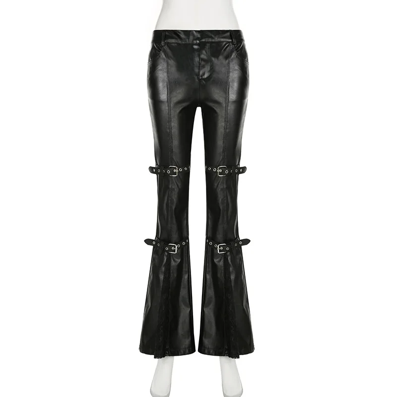 Women's PU Leather Flare Pants - Street Fashion Y2K 评论和价格